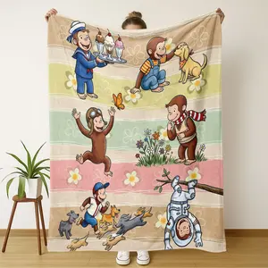 Astronaut & Sailor George Print Blanket, Soft Comfortable, All-Season Use, Knitted Polyester Fiber, Large Size, Sofa, Bed, Office, Camping, Travel