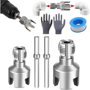 Pipe Threading Tool Kit with Internal & External Threader, 1/2"+ 3/4" Pipe Sizes Rethreading Tool,Pipe Thread Cutting Tool, Electric Drill Compatible PVC Pipe Threader Kit, Pipe Sizes Rethreading Tool