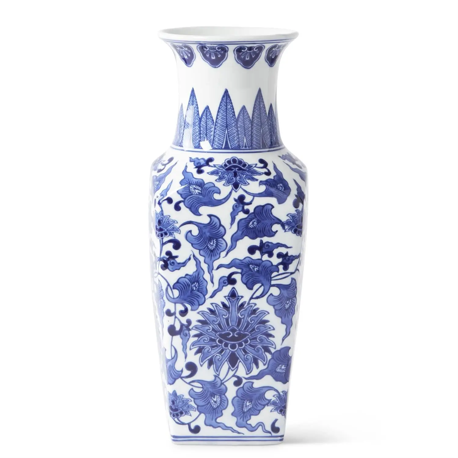 14 Inch Blue And White Ceramic Chinoiserie Square Vase 14 Inch Blue And White Ceramic Chinoiserie Square Vase
