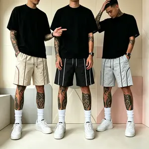 Men's 3-piece solid color drawstring outdoor shorts, summer loose casual shorts, comfortable and fashionable street shorts