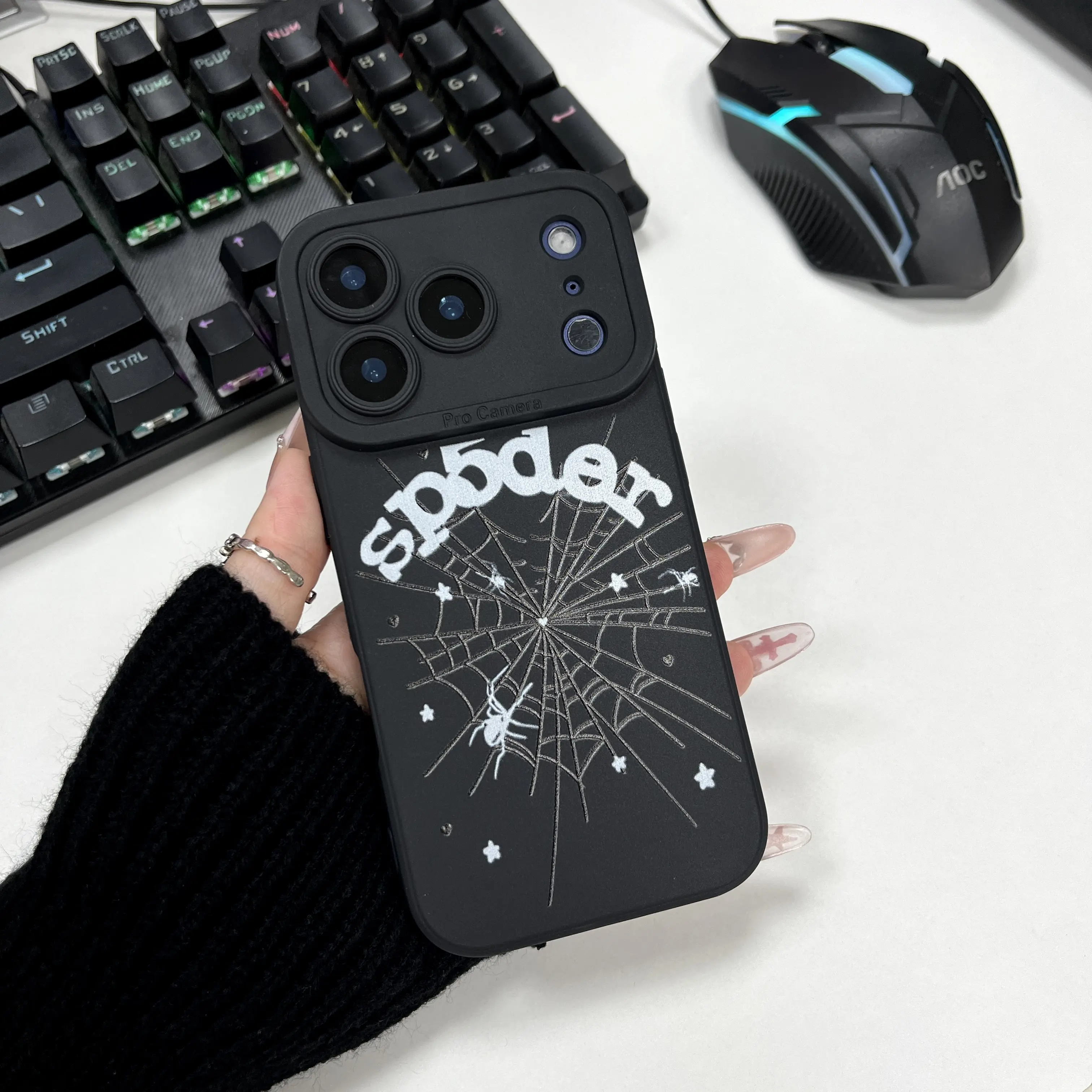 Dark Spiderweb Design TPU Shockproof Drop-Resistant Phone Case Set - Flexible Full-Coverage Casing with Protection for iPhone 17/16/15/14/13 Pro Max/Plus Series, Unisex Creative Couple Gift Smartphone Accessory