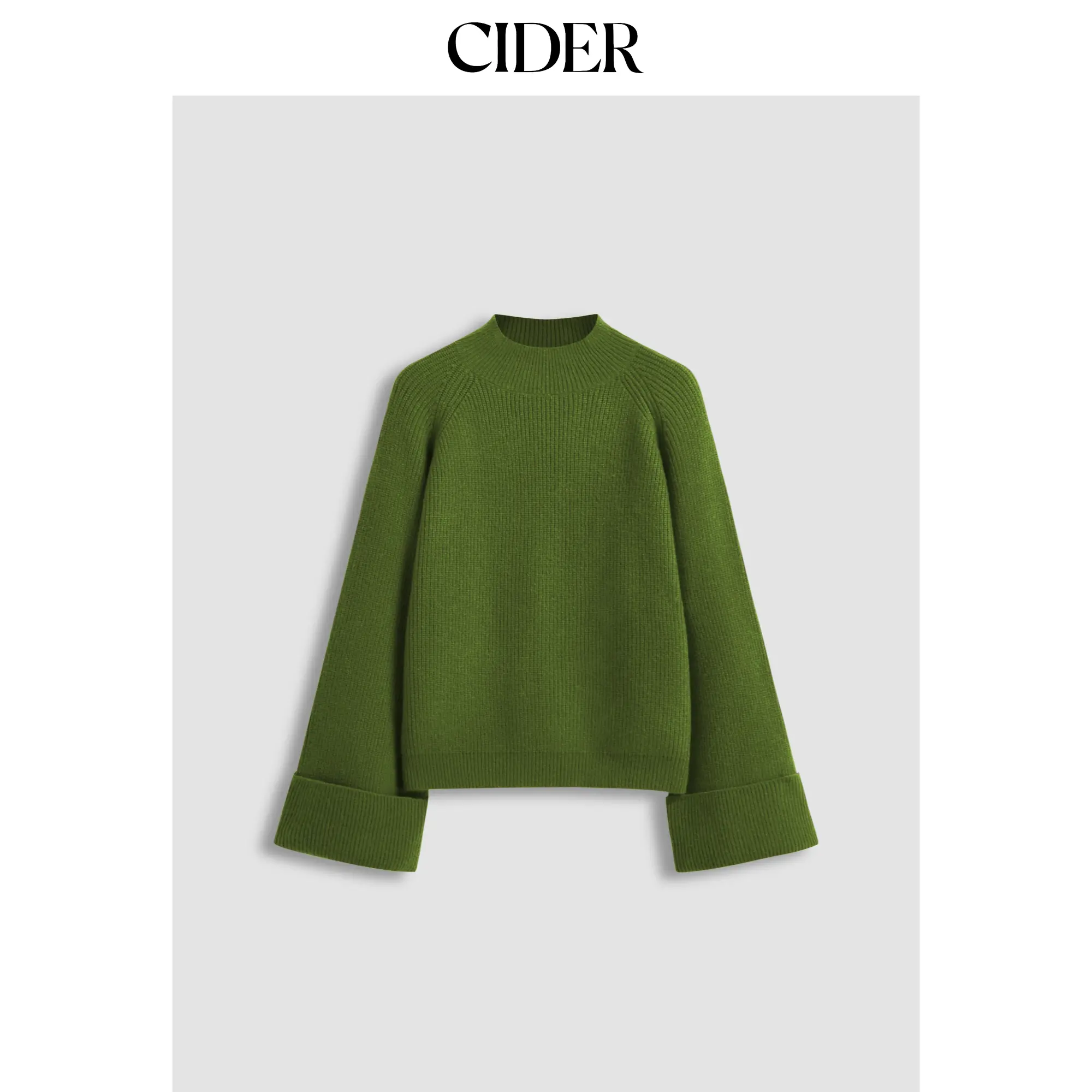 Cider [2 colors, size 2-10] Knit Round Neckline Solid Roll Up Sweater