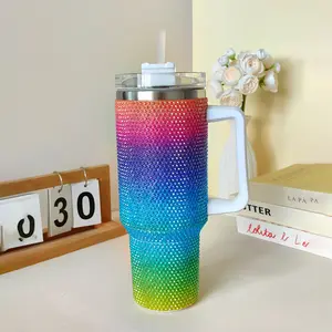 40oz Gradient Glitter Rhinestones Tumbler with Handle - Bling Stainless Steel Water Bottle for IceCoffee, CarAccessories & GymEssentials | Sparkly Diamond Studded Travel Mug for Women, Perfect Birthday Gifts