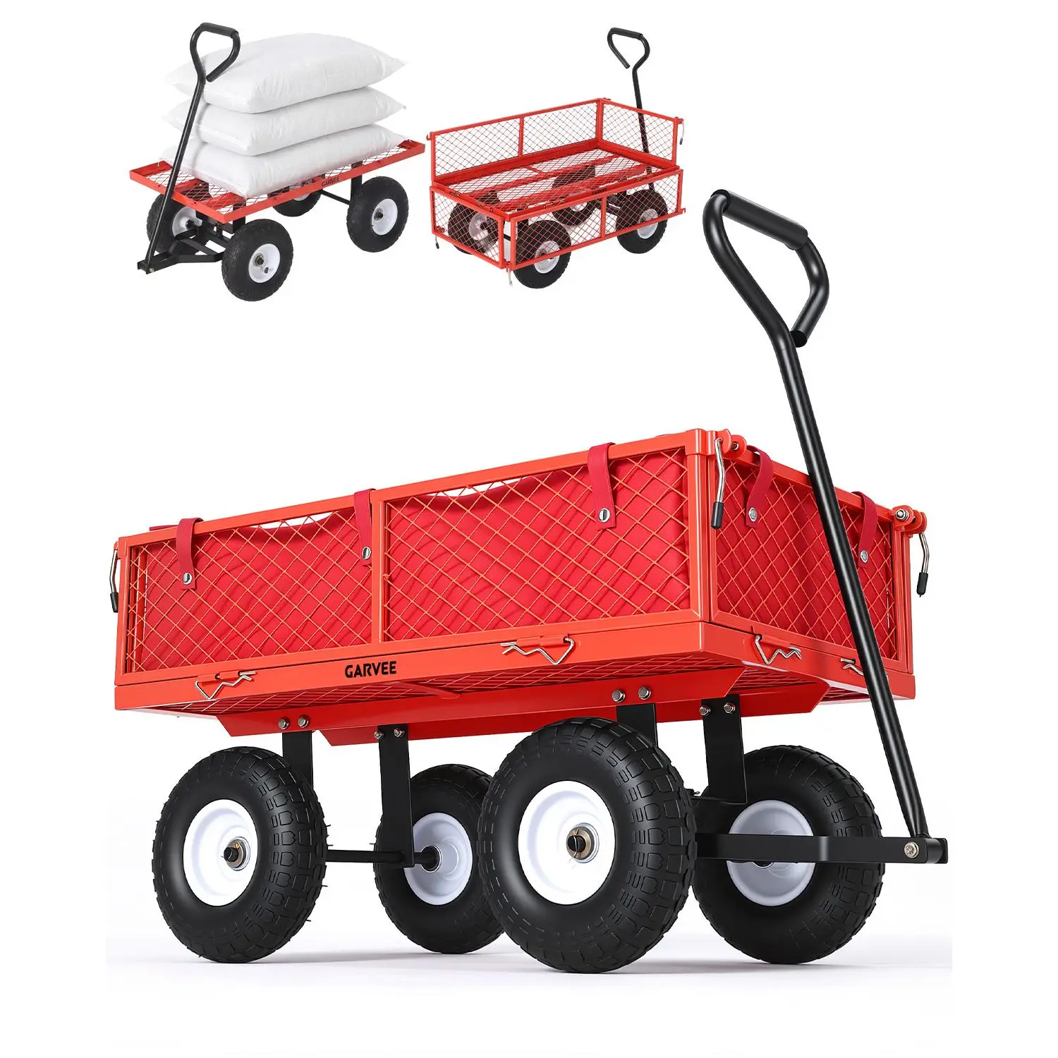 Heavy Duty Outdoor Utility Cart with 400 LBS Capacity, 10 Inch All Terrain Pneumatic Tires, Removable Mesh Panels, Waterproof Liner, Weather Resistant Steel Garden Wagon for Lawn Yard Landscaping and Hauling