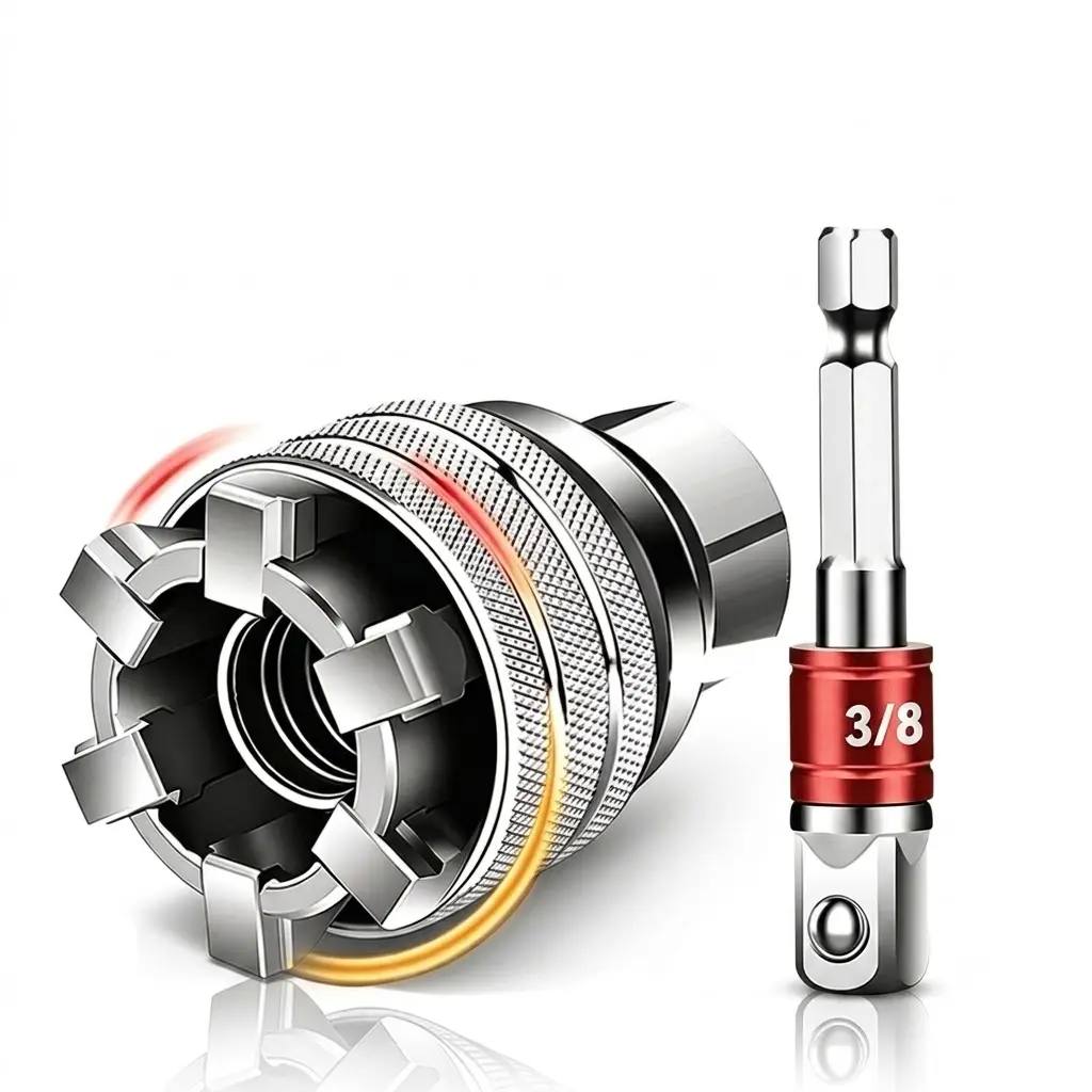 Vanadium Steel Multifunctional Wrench, 10mm-19mm Adjustable Socket for 3/8" Drive Ratchet Torque Wrench & Power Drill, 1-Hand Grip Set for Damaged Bolts & Nuts, Ideal for DIY Maintenance & Home Repairs
