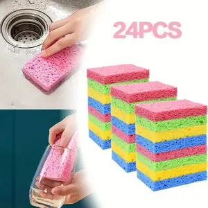 24 Pieces of Wood Pulp Sponge, Heavy-duty Scrubbing Kitchen Sponge, Clean Tough, Scratch Free, Reusable, Suitable for Household Cleaning, Is An Ideal Kitchen Cleaning Utensil, Textiles & Soft Furnishings