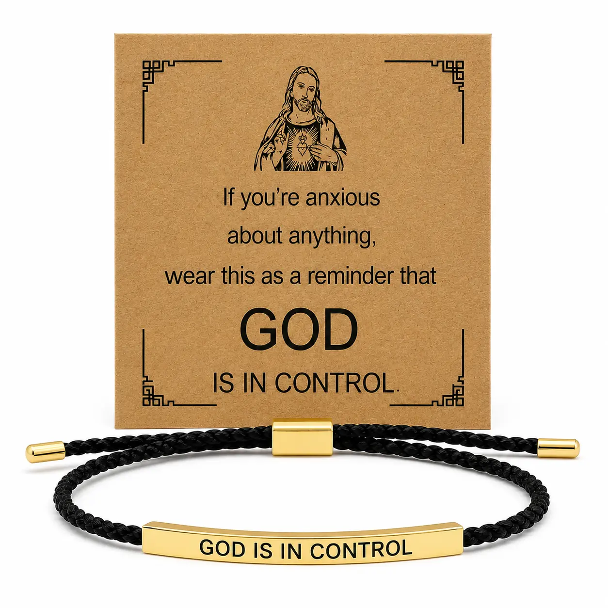 Unisex Faith Message Stainless Steel Letter Bar Bracelet, Black Braided Rope Inspirational Christian Jewelry, Adjustable Wristband for Prayer, Birthday Gifts