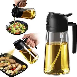 16oz/470ml Olive Oil Sprayer for Cooking - 2 in 1 Olive Oil Dispenser for Kitchen Gadgets Air Fryer Salad  and BBQ - Black & White Utensils