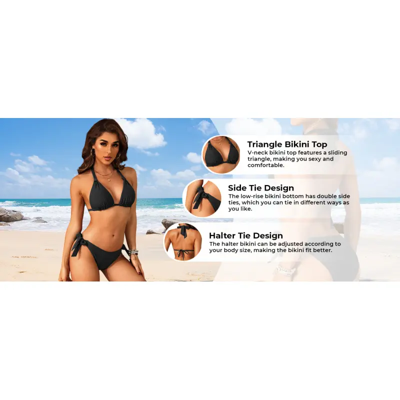 Women Halter Bikini Set - Two Piece Triangle Swimsuit Tie Bathing Suit 2025 Cute Swimwear Women Halter Bikini Set - Two Piece Triangle Swimsuit Tie Bathing Suit 2025 Cute Swimwear