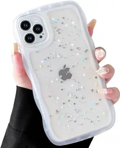 iPhone Xs Max ...Case 6.5" Curly Wave Edge Design Transparent Bling Glitter Star Shiny Case Cute Clear Transparent Full Protection Soft TPU Shockproof Phone Cover, (Clear)