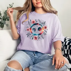 Cancer T-Shirt Comfort Colors Summer Everyday Style Shirtsleeve love casual comfortable super soft relaxed fit unisex Sizing womenswear Streetwear  vintage Crewneck Printed Loose Graphic Floral Zodiac Sign, Astrology, birth sign, celestial, horoscope