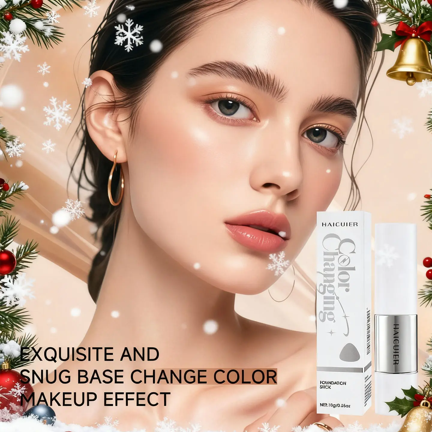 Color-Changing Foundation Stick with Brush, Long-Lasting Concealer, Natural Finish, Flawless Complexion, Quick Makeup, Perfect Gift for Christmas & Valentine's Day