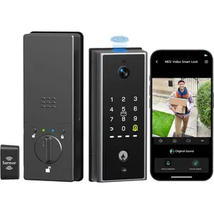 MD2  Deadbolt Lock with Camera, Fingerprint Keyless Entry Door Lock for Front Door, Built-in WiFi, 10000mAh , Door Sensor, Code Keypad, RFID Card, App Remote Control