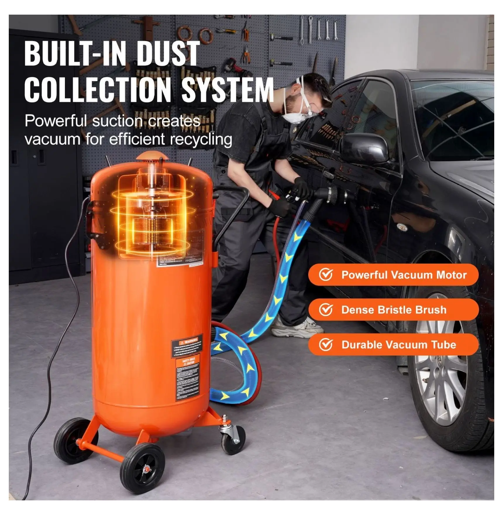 28 Gallon Vacuum Sand Blaster, Dustless Abrasive Blaster with 1200W Vacuum, 60-110 PSI Heavy Duty Machine for Automotive Refinishing & Equipment Cleaning Normal 28 Gallons