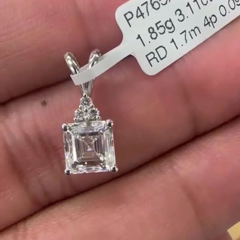 2.17ct Asscher Lab Grown Diamond E Color VS1 Clarity Pendant IGI Certified