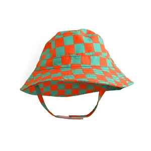 Spencer Checks BUCKET HAT Summer Sun Shade UPF 50 Neon Orange and Teal Gigi and Max