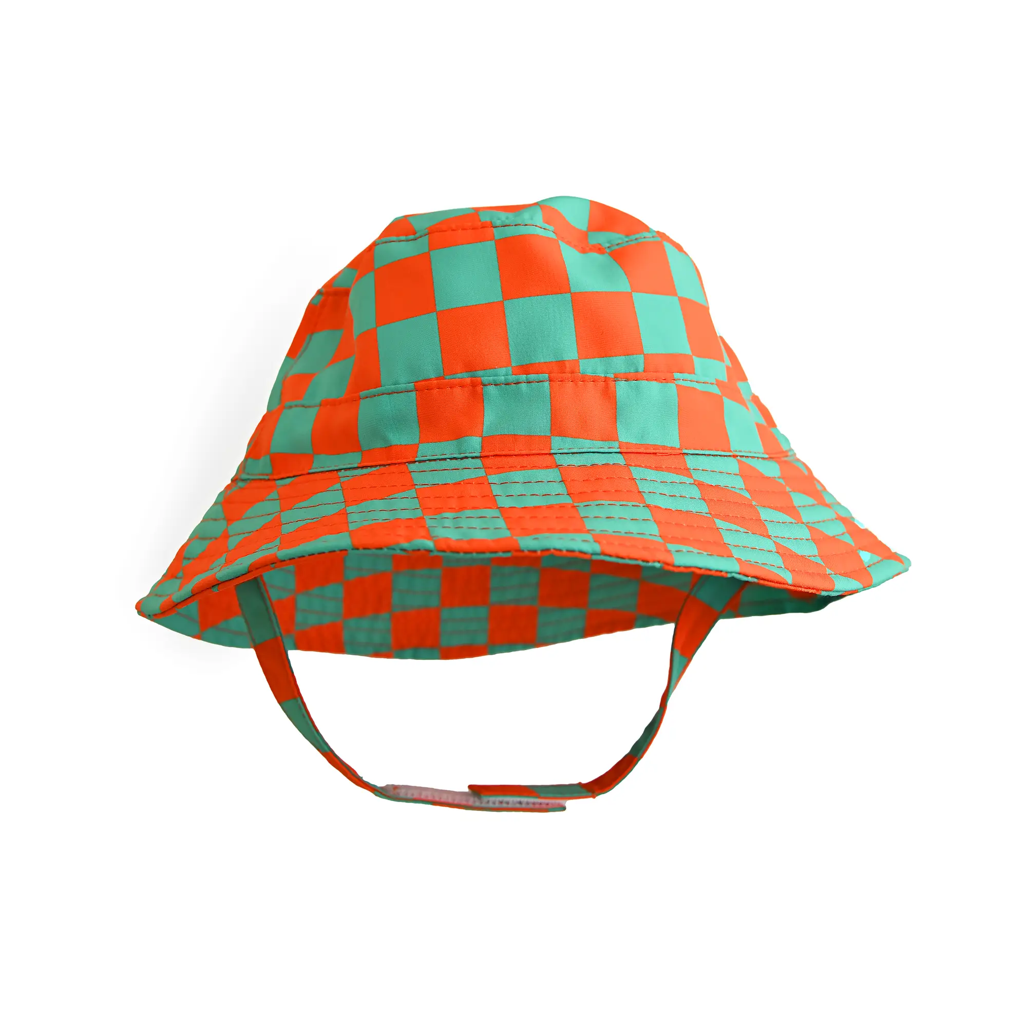 Spencer Checks BUCKET HAT Summer Sun Shade UPF 50 Neon Orange and Teal Gigi and Max