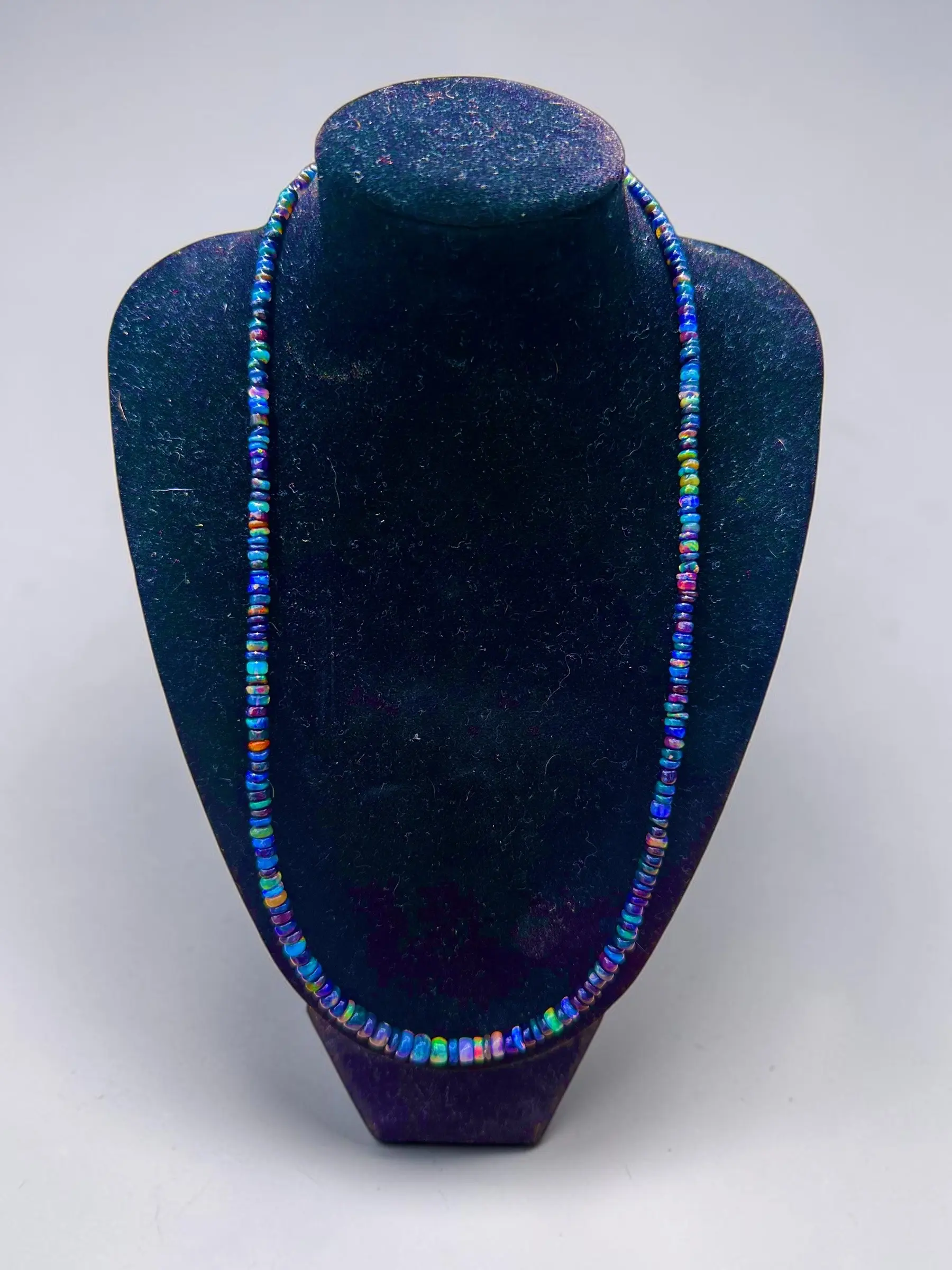 Natural Ethiopian Smoked Black Opal Beaded 17" Necklace - 925 Sterling Silver Plated