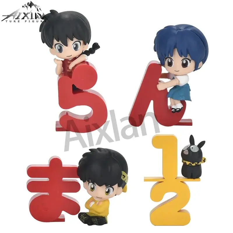 Aixlan 4PCS Ranma 1/2 Figure Ranma Tendou Akane Q Version Cute PVC Action Figure Amine Christmas Gift Collectible Figurine