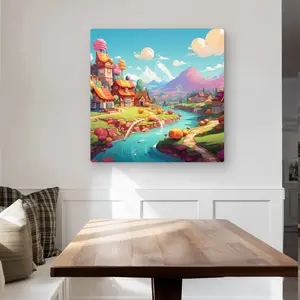 212 MAIN Sweet Town Orange 32x32 in. Aluminium Metal Print Wall Art - Artistic Light-Accented Piece for Stylish Home & Room Decoration