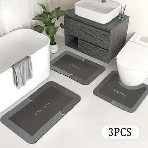 Bathroom Rugs 3pcs Diatomaceous Earth Bath Mat Non-slip Bathroom Toilet Mat Set Quick Water Absorption Dry Machine Washable Non Slip Backing for Safe and Easy Cleaning Perfects for Any Home Hotel Shower Room