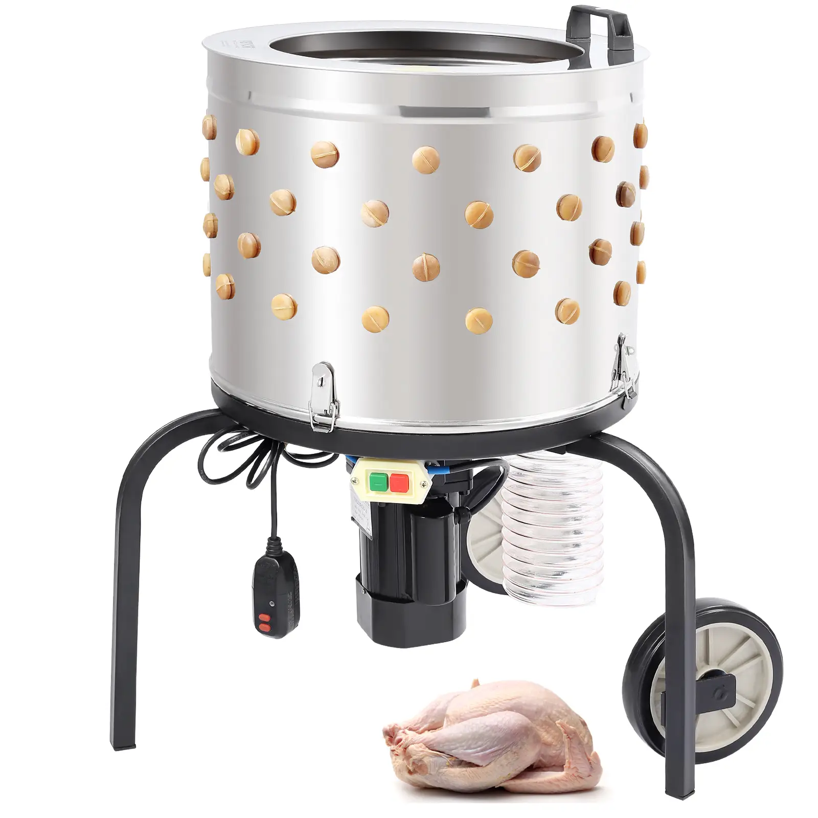 VEVOR Chicken Plucker Machine, Feather Plucker with 20-inch Stainless Steel Drum, Defeathering Equipment with 108 Soft Fingers, Simple Debris Collecti