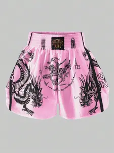 Men's Dragon Print Boxing Shorts, Casual Fitted Design, Drawstring Waist, Perfect for Music Festivals and Trendy Events, Athletic Shorts, Graphic Print Shorts