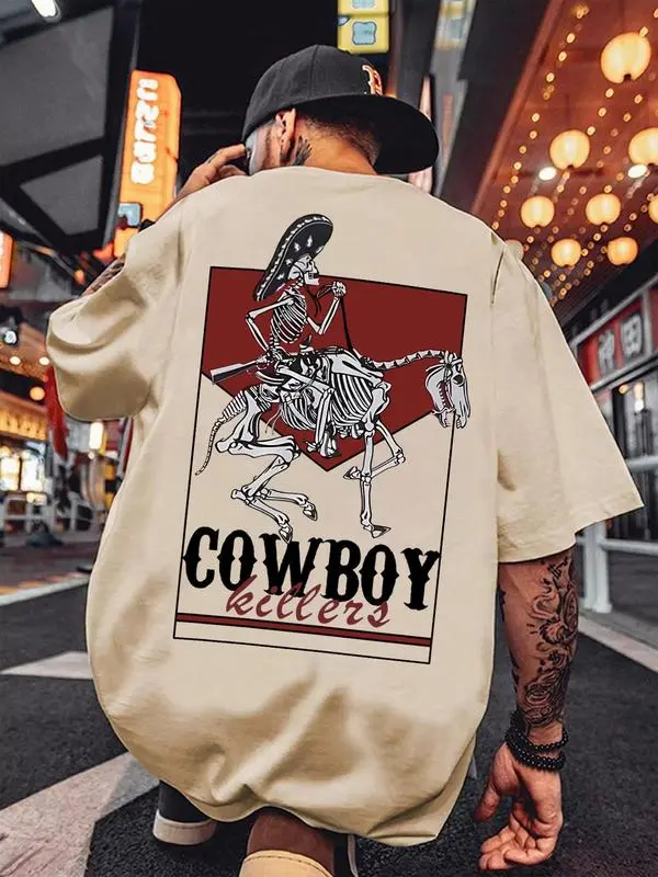 Retro Cowboy Killer Skeleton Western Shirt, Cowboy Graphic, Skeleton Cowboy Tee, Rodeo Tshirt, Top Menswear