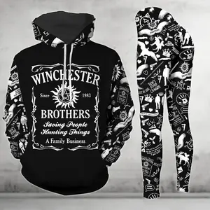 Supernatural 20th Anniversary Hoodie & Leggings Set – Tribute Design Featuring Sam Winchester, Dean Winchester & Castiel, Winchester Brothers Inspired Fan Apparel, Unisex Matching Lounge & Street Style Outfit