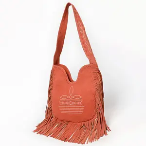 American Darling Women's Fringe Boot Stitched Genuine Leather Large Cross body Bag Eco-Friendly Full Grain Western Purse