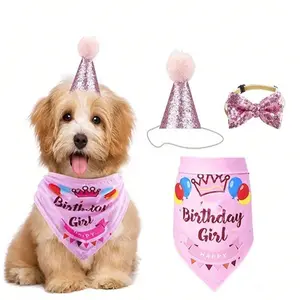 3pcs Pet Dog Birthday Hat Set, Dog Party Decorations, Headband & Costume Fits Small Medium Large Dogs Cats, Perfect for Birthdays, Clothing