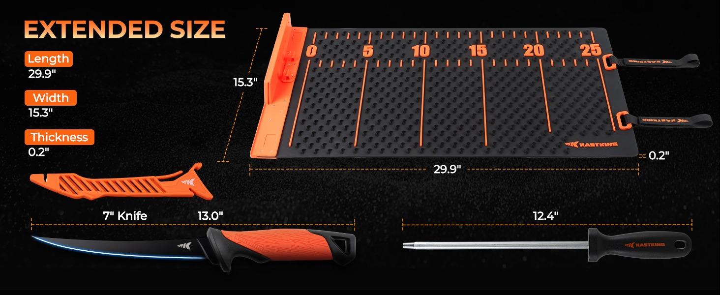KastKing EZ Fillet Mat & Knife Set – Anti-Slip, Extra-Large Fish Cutting Board with Built-in Ruler, Sharp Knife Included, Easy Clean & Portable, Essential for Fishing Enthusiasts
