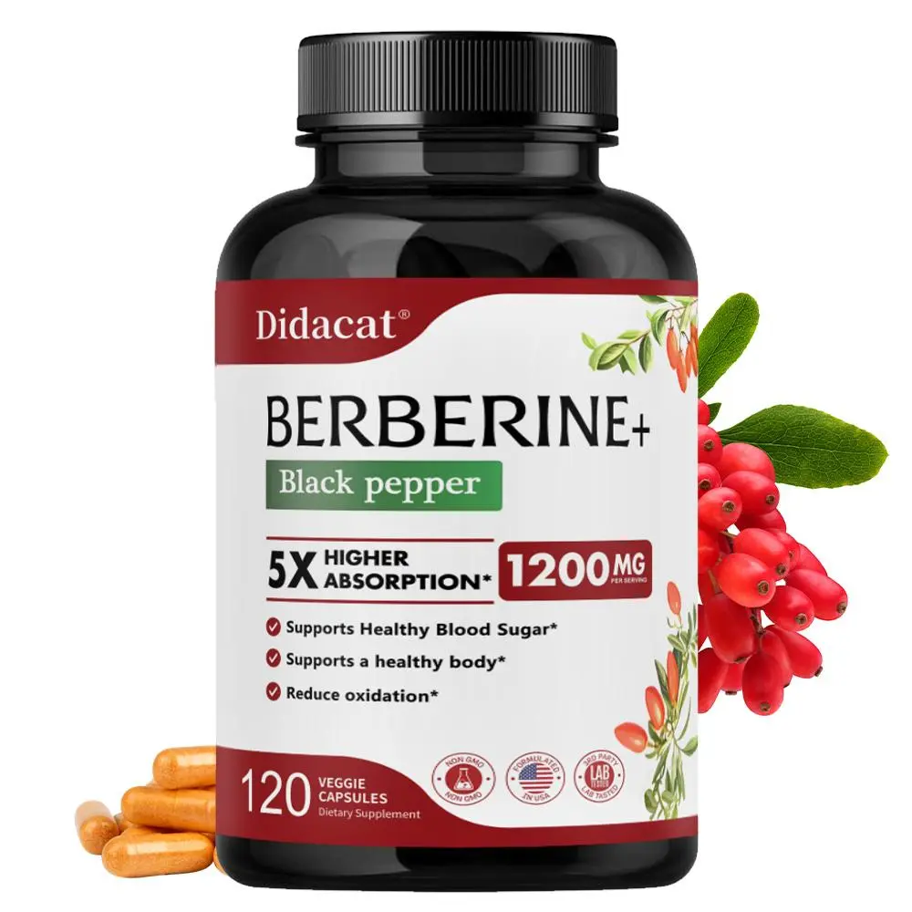 Didacat Berberine Dietary Supplement - Supports Blood Sugar Regulation, Enhances Blood Circulation - 120 Capsules