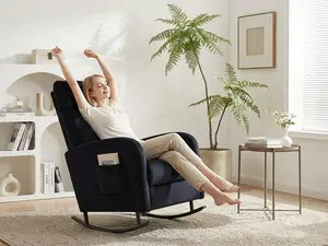 Chenille Upholstered Rocking Chair with Metal Legs and Side Storage Pocket – Modern Comfort & Function