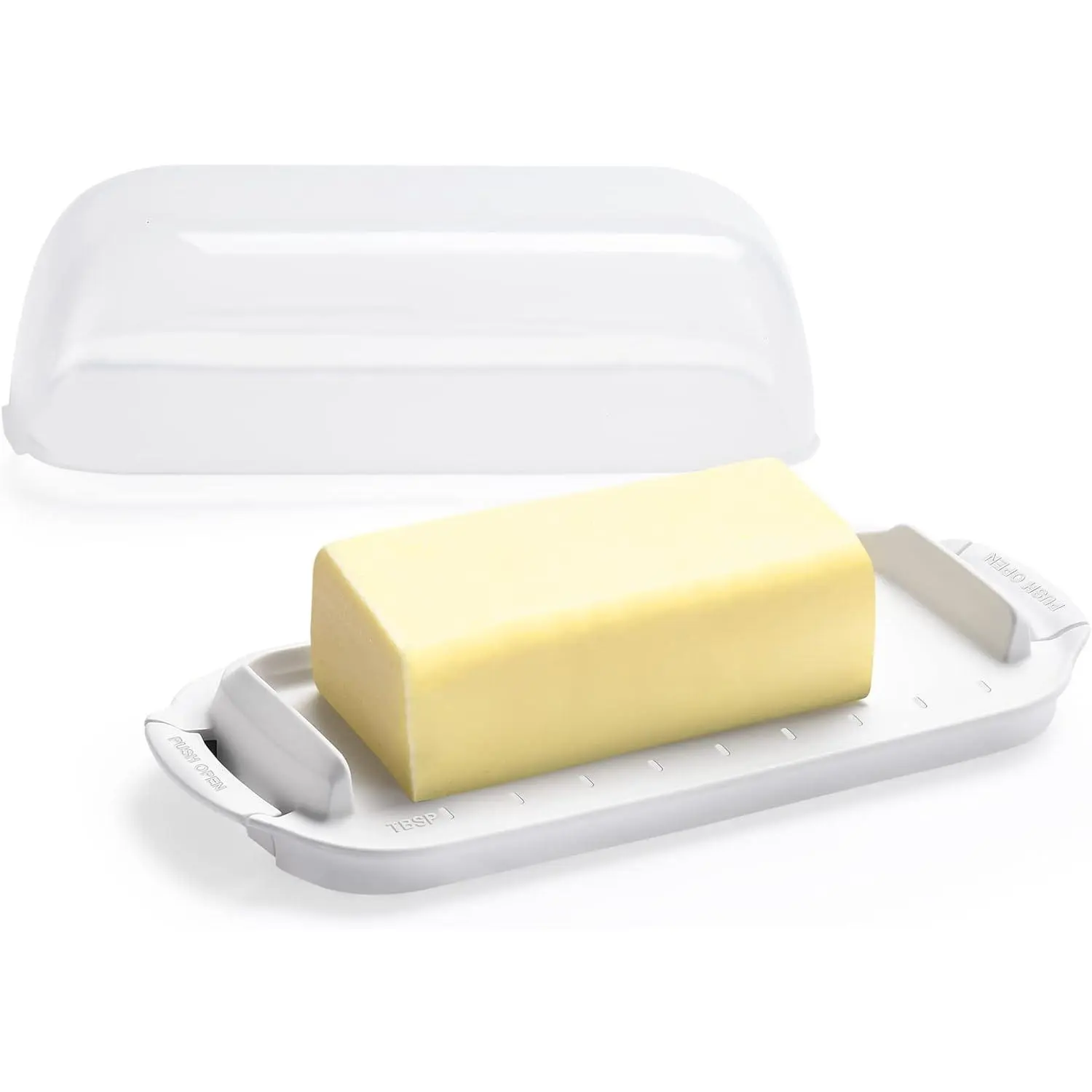 Butter Dish with Clear Lid, Butter Container Holds for Countertop, Unbreakable Butter Keeper for  Kitchen Decor,  for East/West Coast Butter, , Microwave/Dishwasher Safe (White)