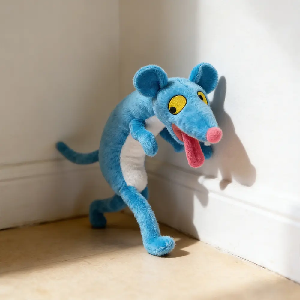 Funny Cartoon Blue Rat Squeaky Dog Plush Toy, Soft Stuffed Interactive Sound Pet Chew Toy for Puppies Dogs Training & Stress Relief