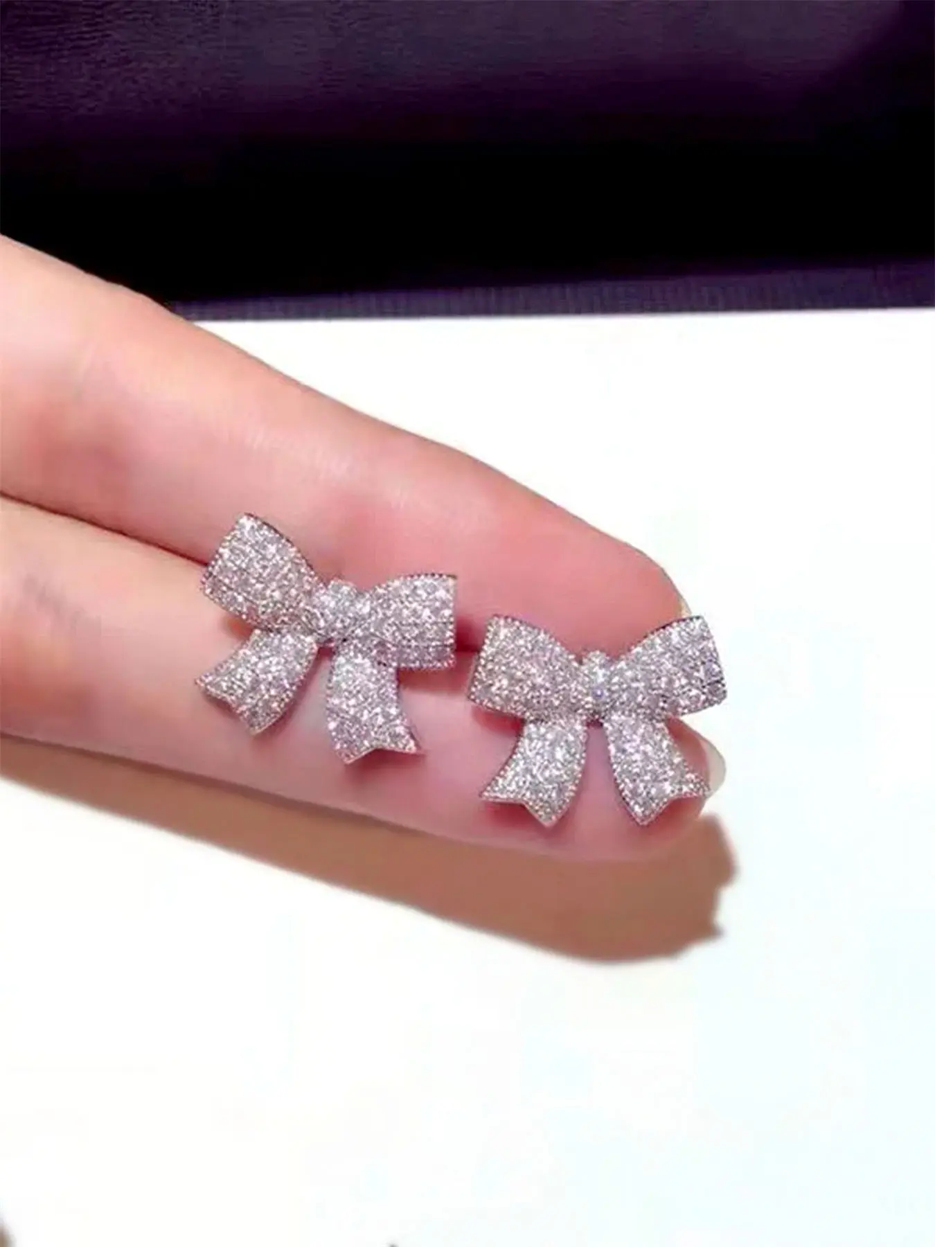 1 Pair Fashion Bow Cubic Zirconia Stones Stud Earrings Sparkling Zirconia For Women For Anniversary Party Jewelry Valentine's Day Gift Pretty Studs Trendy Fashionable Accessories Stylish Jewelry