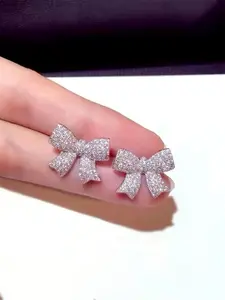 1 Pair Fashion Bow Cubic Zirconia Stones Stud Earrings For Women For Anniversary Party Jewelry Valentine's Day Gift Pretty Studs