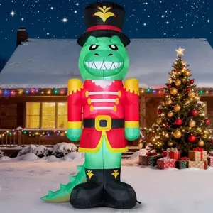Christmas Inflatable Dinosaur Nutcracker with Build-in LEDs, Xmas Blow Up Dinosaur Nutcracker for Christmas Inflatable Outdoor Decoration Xmas Party, Outdoor, Yard, Garden, Lawn Decor