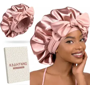 Tie Band Silk Satin Hair Bonnet for Sleeping Women Curly : Sleep Night Wrap Cap for Straight Wavy Coily Kinky Natural Hair Head - Pink Hair Care Cap Haircare