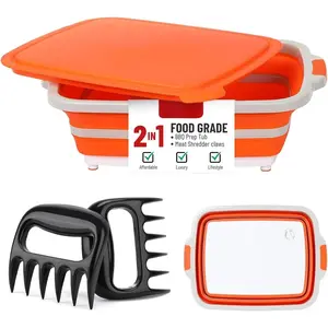 Medium 8L BBQ Prep Tub with Lid & 2 count Meat Shredder Claws, Collapsible  Board for Brisket, BBQ Tray for Meal Prep marinating, Versatile Kitchen Container for Meat &  storage