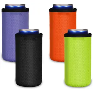 4 Pack 16oz Standard Can Cooler Sleeves, Soft Insulated  Non-slip Neoprene Coolier Drink Caddies Holder Covers for Hard Seltzer, , Soda, Energy Drinks and Water Bottle