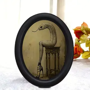 Vintage Dark Style Snake Figure Decoration, Surreal Snake Woman Art on Wooden Table, Elliptical Frame, Mdf Material, No Precious Metal Plating
