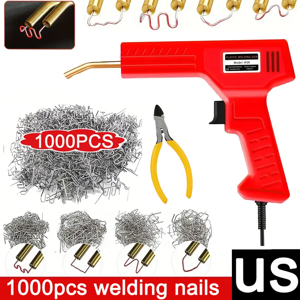 Automotive Plastic Welding and Repair Tool Set | Ergonomic Handle with 1000 Welding Nails, Easy to Repair Automotive Bumpers and Various Plastic Products, Durable Structure Suitable for Automotive Repair and DIY Projects