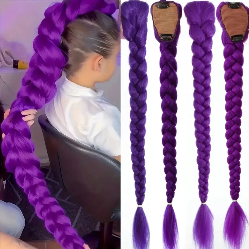 Synthetic Braided Purple Hair Ponytail Costume Hairstyle 26inch Long Ponytail with Clips for   Halloween Christmas