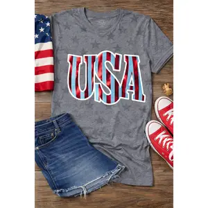 TTT USA Star Tee – Gray Patriotic Glitter Stripe Tee