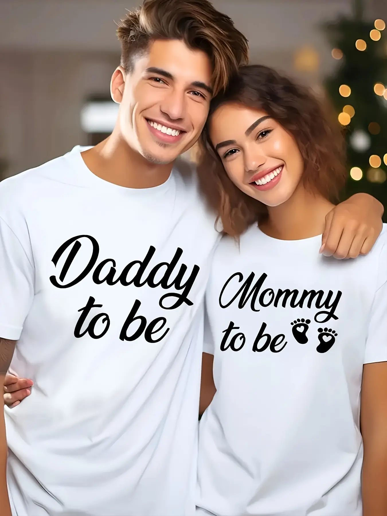Matching Couple'S T Shirts Daddy To Be Mommy To Be Matching Couple Shirts 100% Cotton Pregnancy Announcement Tee Baby Footprint Maternity Top