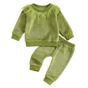 Canrulo Toddler Baby Boy Girl Christmas Outfits Furry Green Monster Costume Long Sleeve Fuzzy Sweatshirt Tops and Pants Set