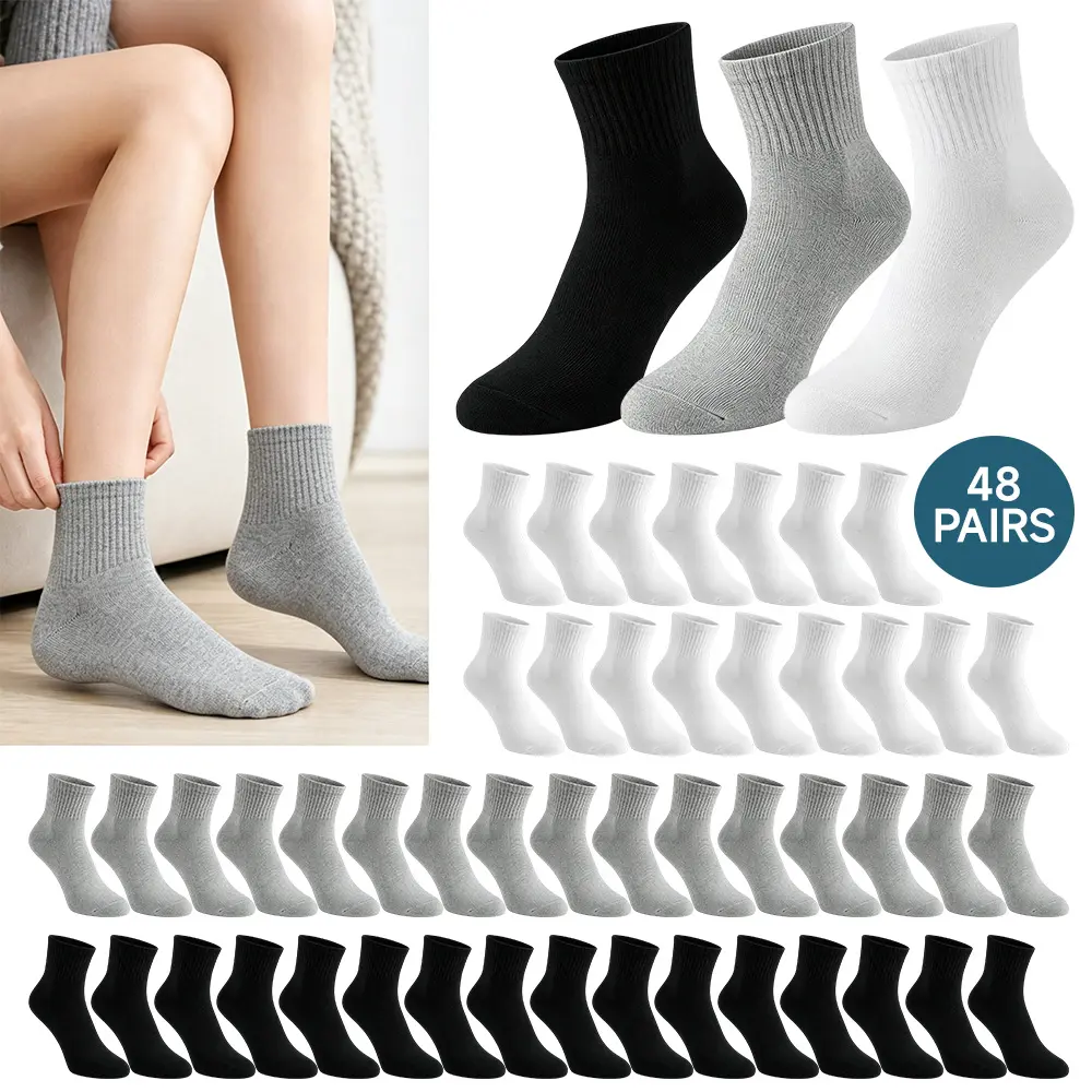 48 Pairs Quarter Ankle Socks for Men and Women, Multicolor Bulk Moisture‑Wicking Athletic Socks, Breathable Polyester Casual Socks for Running, Walking, Working, Hiking, Travel  (Black, White, Grey) - Home Improvement.