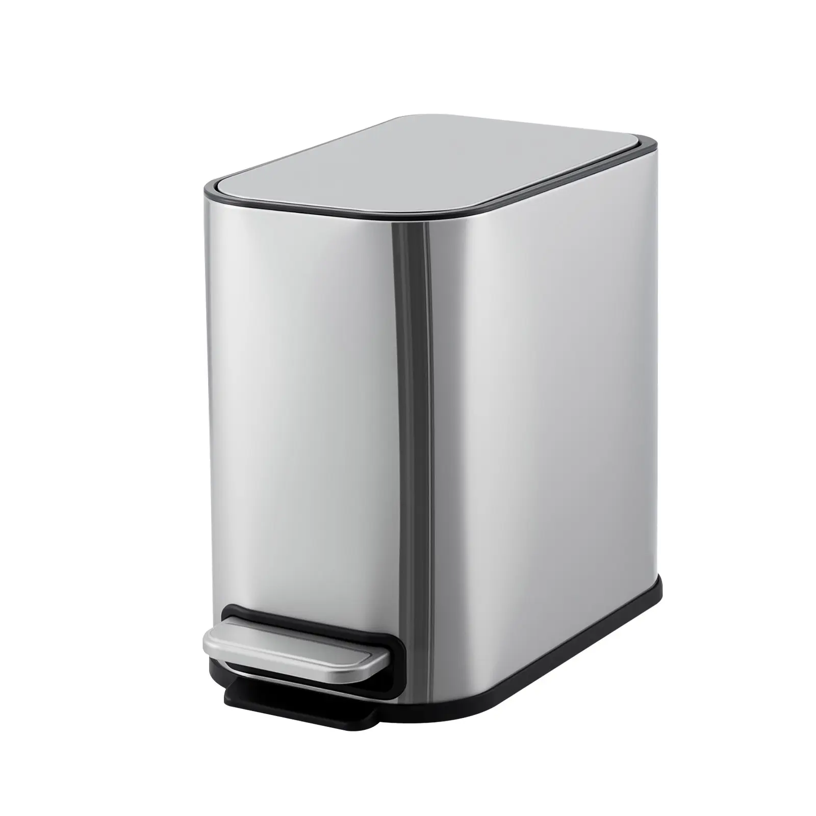 5L/8L Stainless Steel Step Trash Can – Soft Close Silent Lid, Dog Proof Odor Locking, Compact Vertical Garbage Bin with Portable Handle for Kitchen Bathroom Office Pedal Rubbish Bin